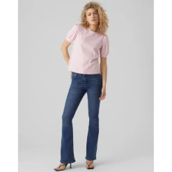T-shirt Regular Fit Col rond Manches courtes rose en coton Ines