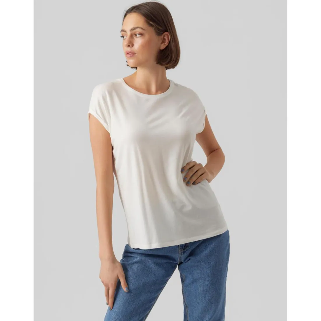 T-shirt Regular Fit Col rond Manches courtes Longueur regular blanc Skye