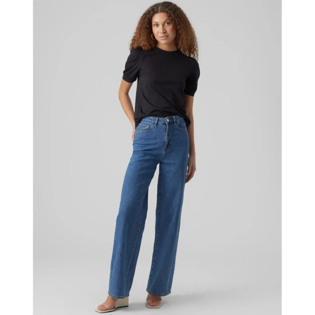 T-shirt Regular Fit Col rond Manches courtes noir en coton Maya