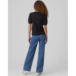 T-shirt Regular Fit Col rond Manches courtes noir en coton Maya