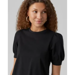 T-shirt Regular Fit Col rond Manches courtes noir en coton Maya