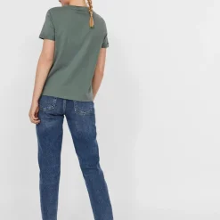 T-shirt Regular Fit Col rond Manches courtes Longueur regular vert en coton Mia