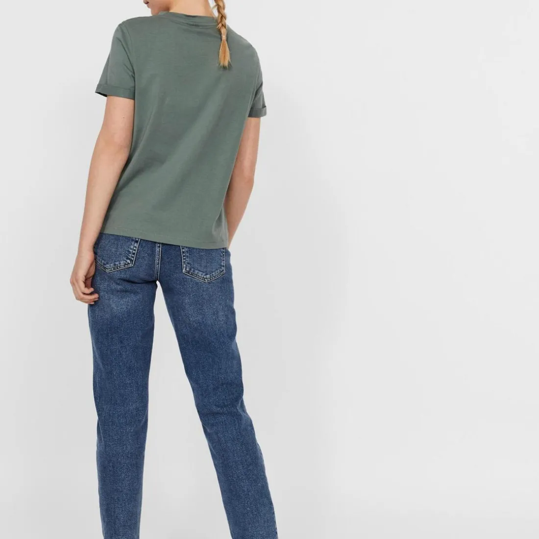 T-shirt Regular Fit Col rond Manches courtes Longueur regular vert en coton Mia