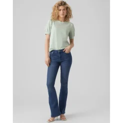 T-shirt Regular Fit Col rond Manches courtes vert en coton Alma