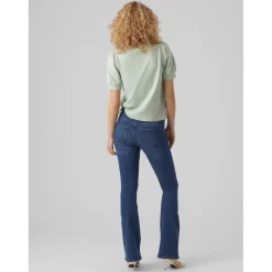 T-shirt Regular Fit Col rond Manches courtes vert en coton Alma