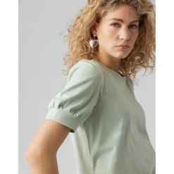 T-shirt Regular Fit Col rond Manches courtes vert en coton Alma