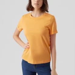 T-shirt Regular Fit Col rond Manches courtes Longueur regular orange en coton