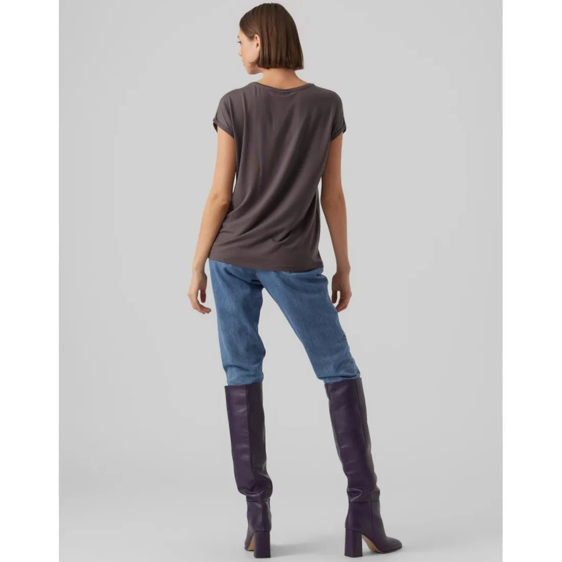 T-shirt Regular Fit Col rond Manches courtes Longueur regular gris en coton