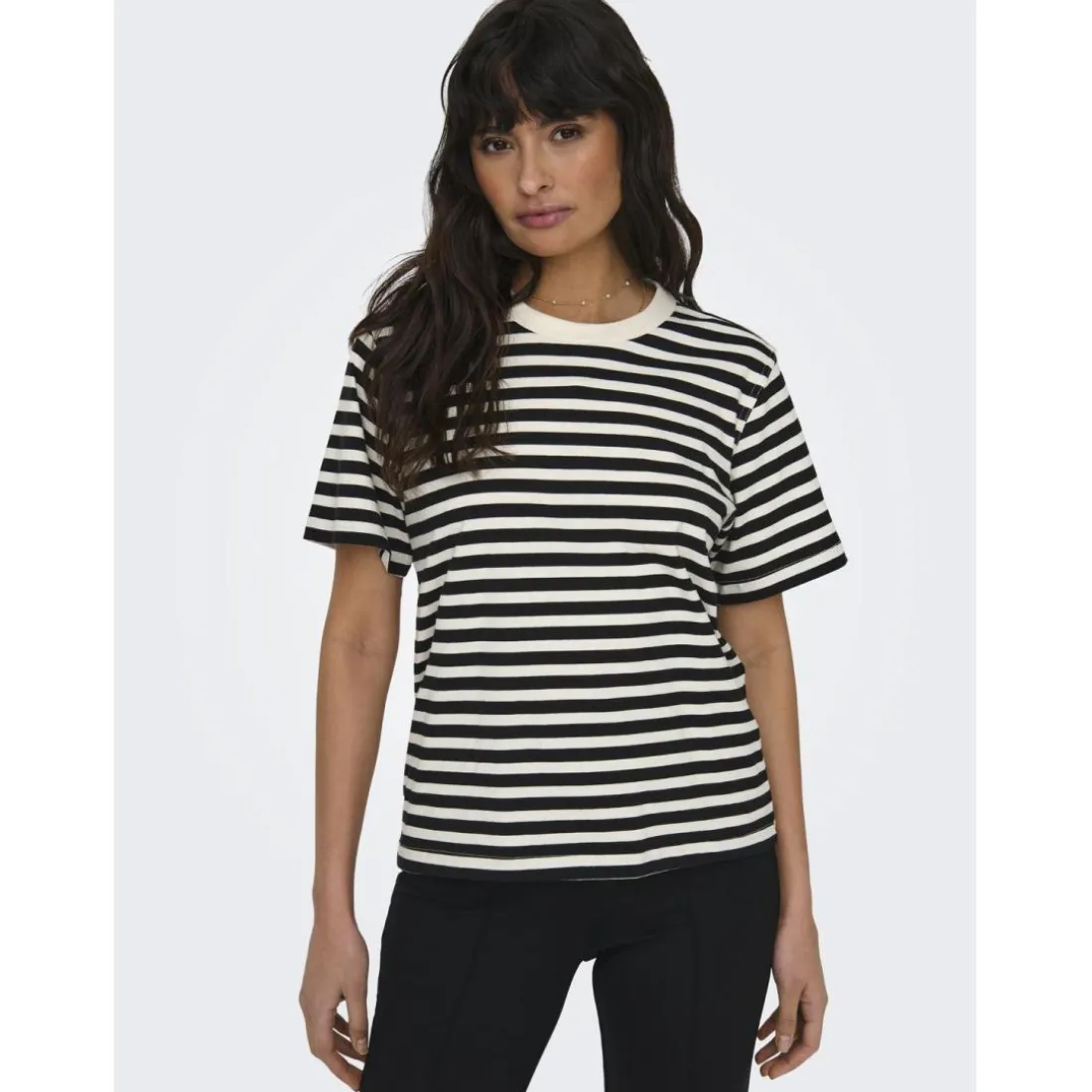 T-shirt regular fit col rond manches chauve-souris manches courtes blanc en coton Nola