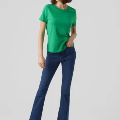 T-shirt Regular Fit Col rond Manches courtes Longueur regular vert en coton Amy