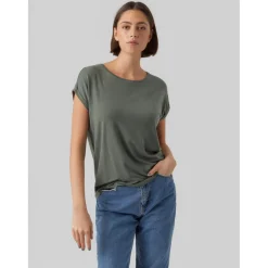 T-shirt Regular Fit Col rond Manches courtes Longueur regular vert en coton Fern