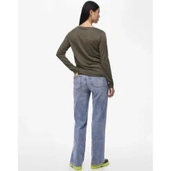 T-shirt regular fit manches longues vert en viscose