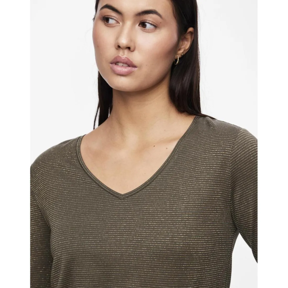 T-shirt regular fit manches longues vert en viscose