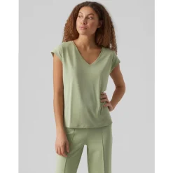 T-shirt Relaxed Fit Col en V Manches courtes Longueur regular vert Uma