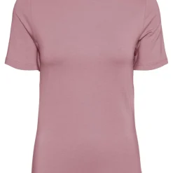 T-shirt Slim Fit Col bateau Manches courtes Longueur regular rose en coton modal