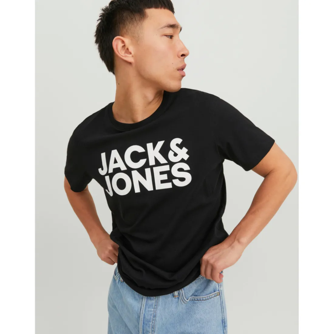 T-shirt Standard Fit Col rond Manches courtes Noir en coton Joel