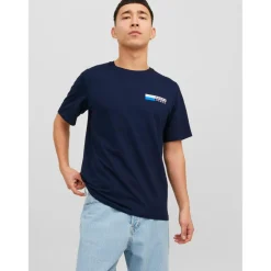 T-shirt Standard Fit Col rond Manches courtes Bleu Marine en coton Hugo