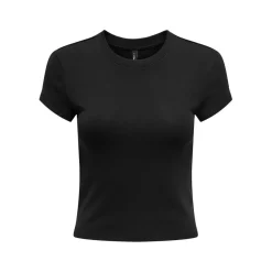 T-shirt tight fit col rond manches courtes noir en coton Alma