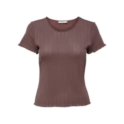 T-shirt tight fit col rond manches courtes rose foncé en coton Gaia