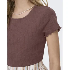 T-shirt tight fit col rond manches courtes rose foncé en coton Gaia