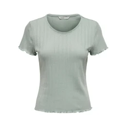 T-shirt tight fit col rond manches courtes vert clair en coton Leah