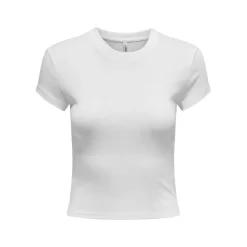 T-shirt tight fit col rond manches courtes blanc en coton Tia
