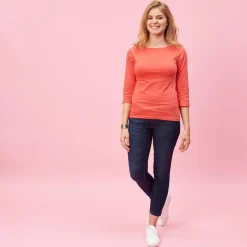 T-shirt uni à manches 3/4 - Rose orange en coton