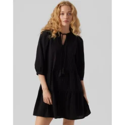 Tunique Regular Fit Col rond Manches 3/4 Court noir en coton