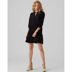 Tunique Regular Fit Col rond Manches 3/4 Court noir en coton