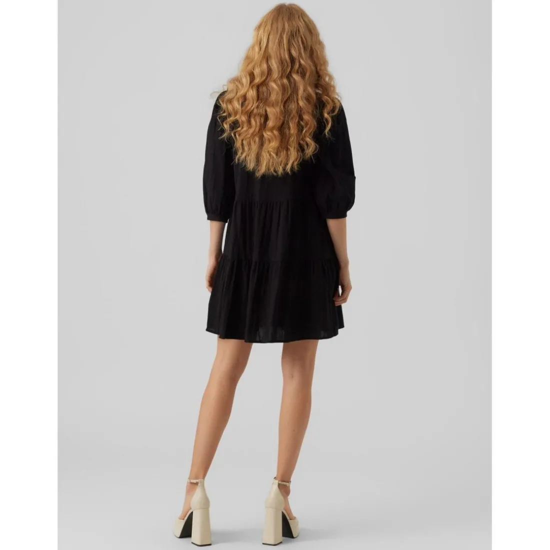 Tunique Regular Fit Col rond Manches 3/4 Court noir en coton