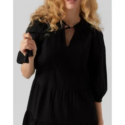 Tunique Regular Fit Col rond Manches 3/4 Court noir en coton