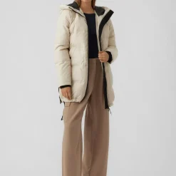 Veste Capuche Manches longues Au-dessus du genou beige