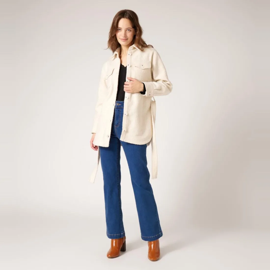 Veste ceinturée écru