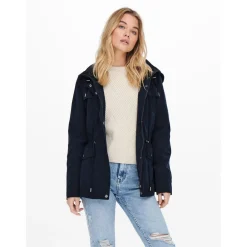 Veste Col haut Manches longues Cordon de serrage à la taille bleu
