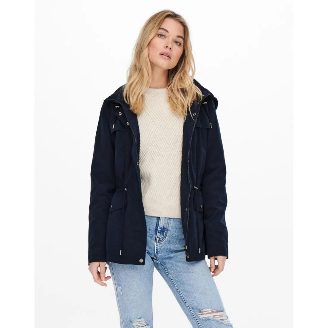 Veste Col haut Manches longues Cordon de serrage à la taille bleu