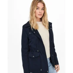 Veste Col haut Manches longues Cordon de serrage à la taille bleu