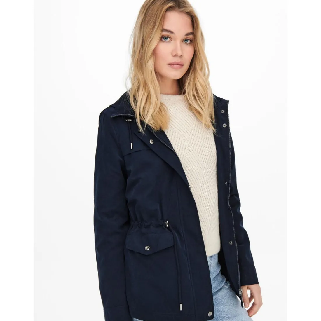 Veste Col haut Manches longues Cordon de serrage à la taille bleu