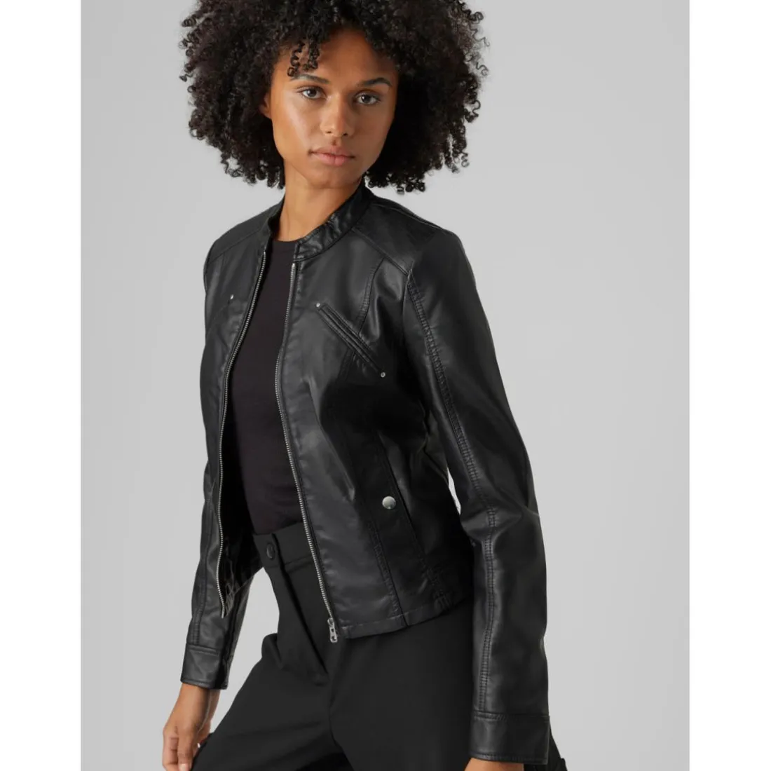 Veste Col motard Manches longues noir en viscose Lyra