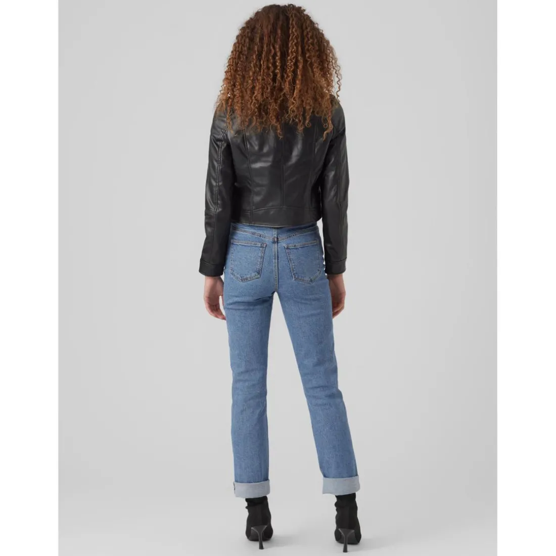 Veste de motard en simili-cuir Col motard Manches longues noir Trix