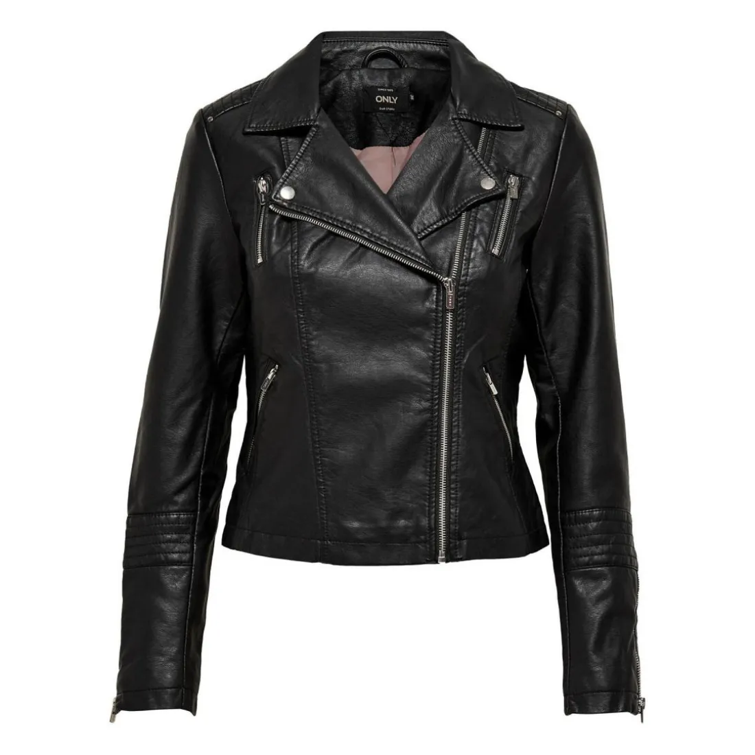 Veste de motard en simili-cuir Col à revers Manches longues noir