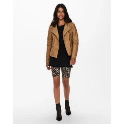 Veste de motard en simili-cuir Col motard Manches longues marron