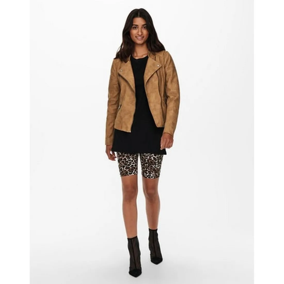 Veste de motard en simili-cuir Col motard Manches longues marron