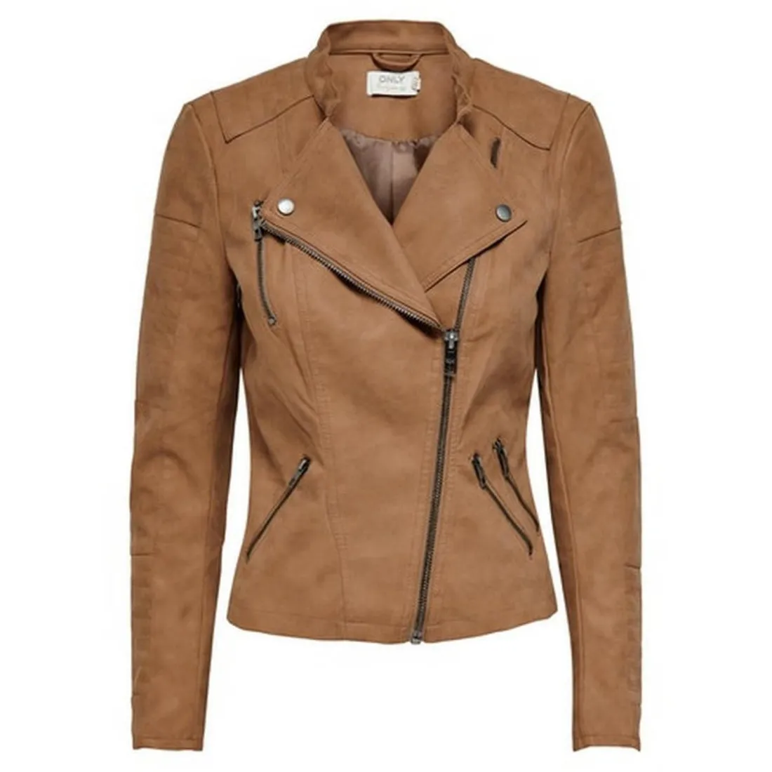 Veste de motard en simili-cuir Col motard Manches longues marron