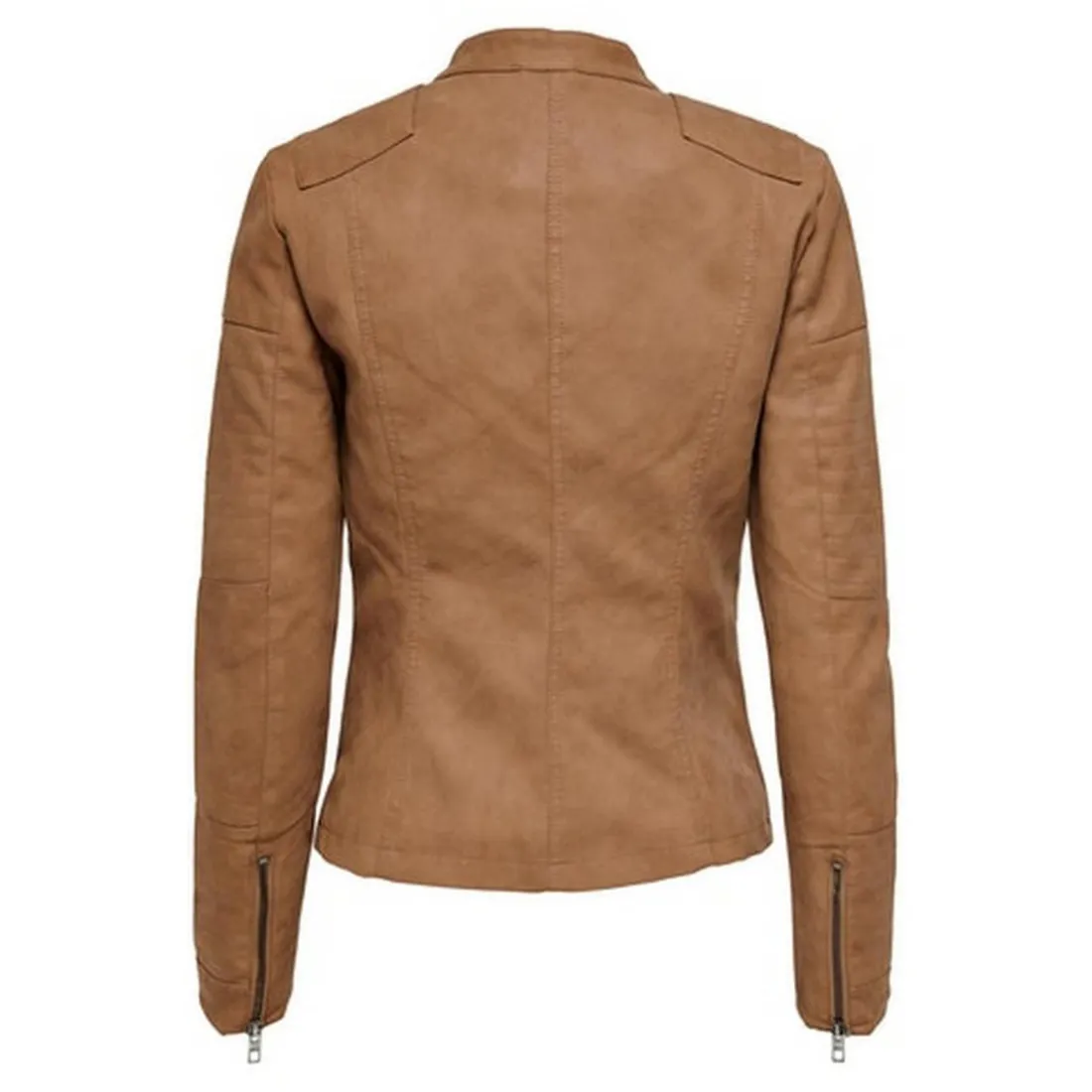 Veste de motard en simili-cuir Col motard Manches longues marron