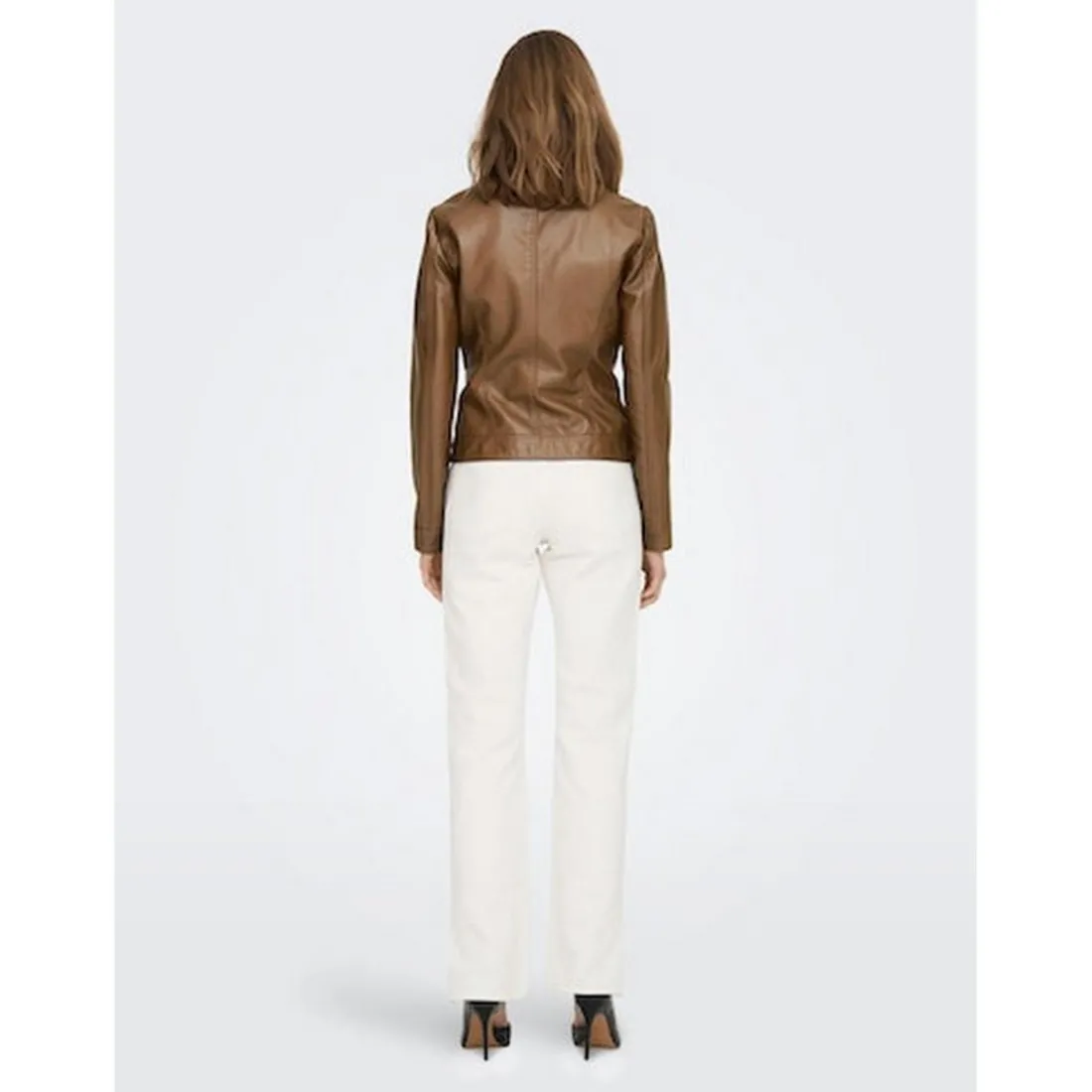 Veste de motard en simili-cuir marron