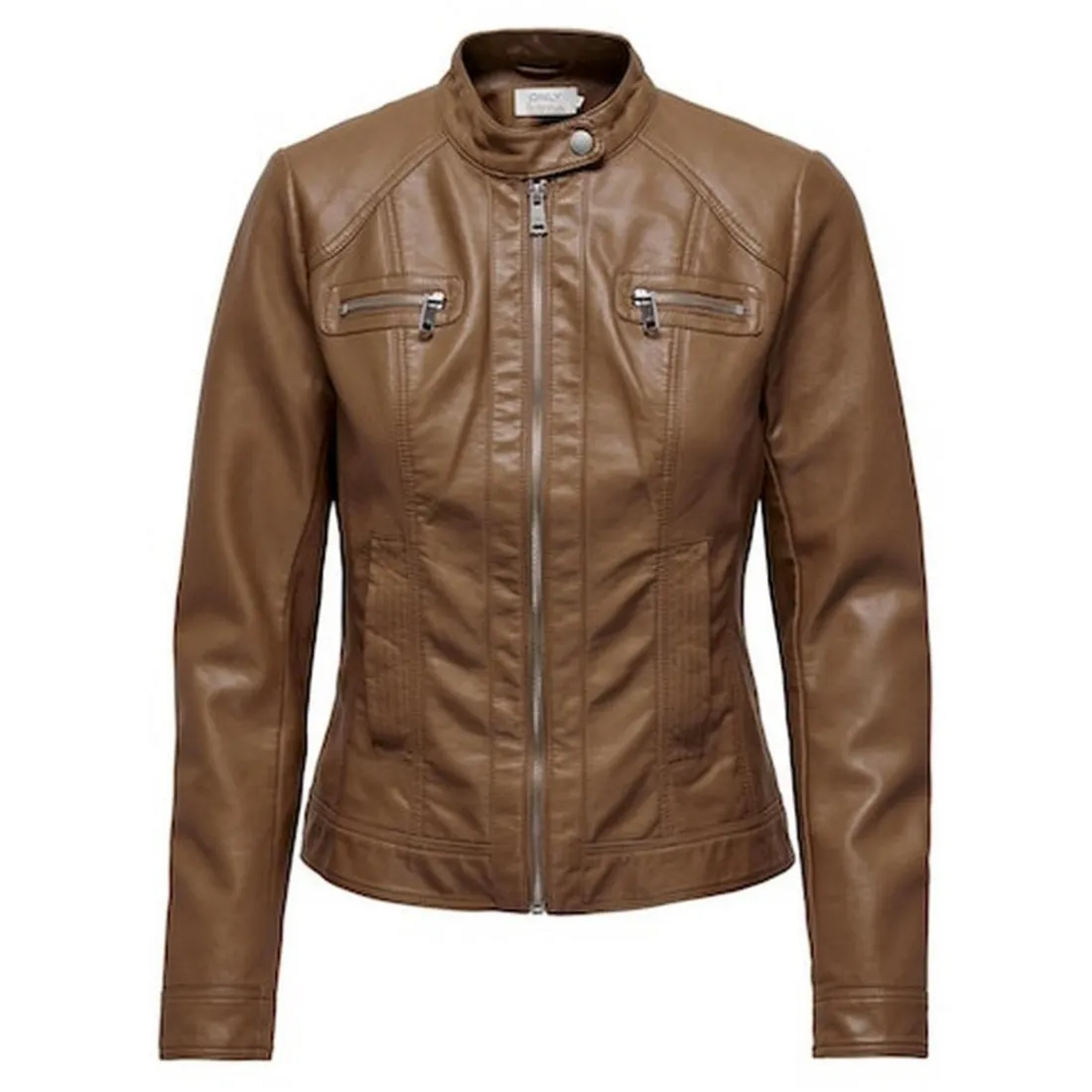 Veste de motard en simili-cuir marron