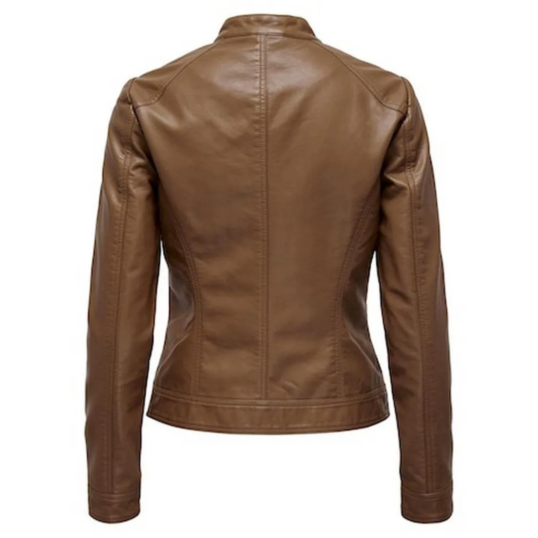Veste de motard en simili-cuir marron