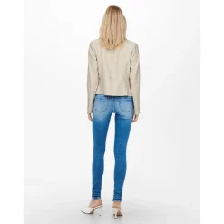 Veste de motard en simili-cuir beige
