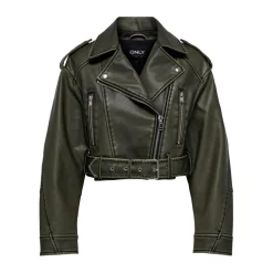 Veste de motard en simili-cuir court col motard noir Ella