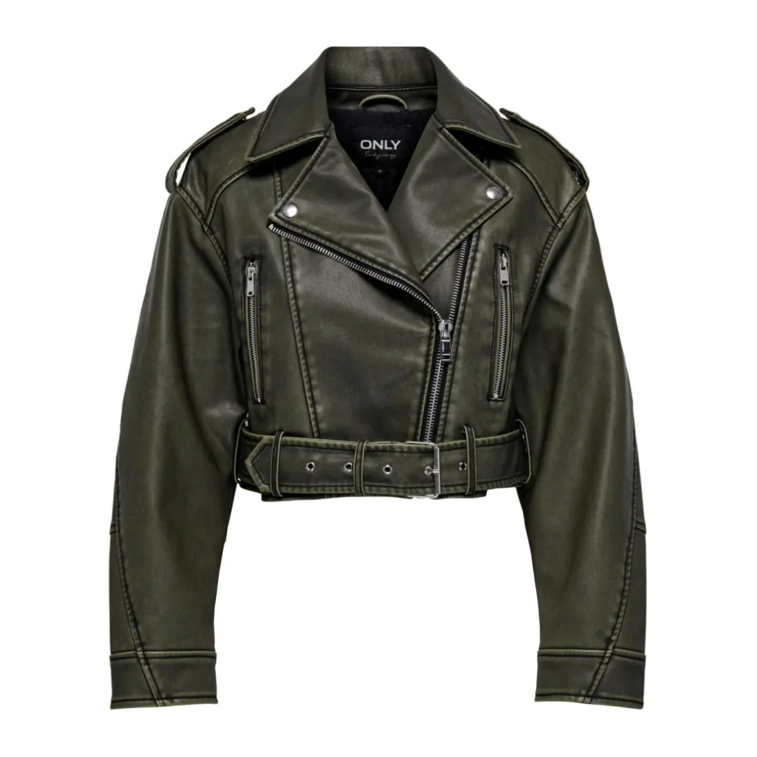 Veste de motard en simili-cuir court col motard noir Ella